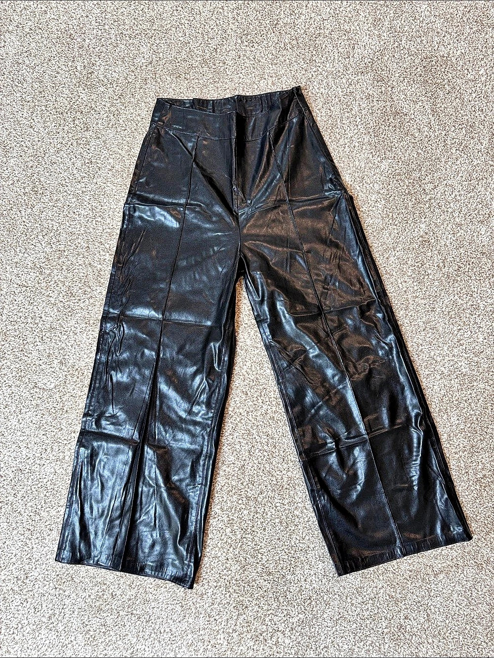 Another Love Vegan Leather Wide Leg Pant with Seam Stitch Pants Black